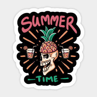 skull and summer pineapple fruit Sticker